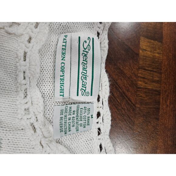 Vintage Shenanigians Embroidered Sweater Short Sleeve White Size M 90s - Picture 2 of 7